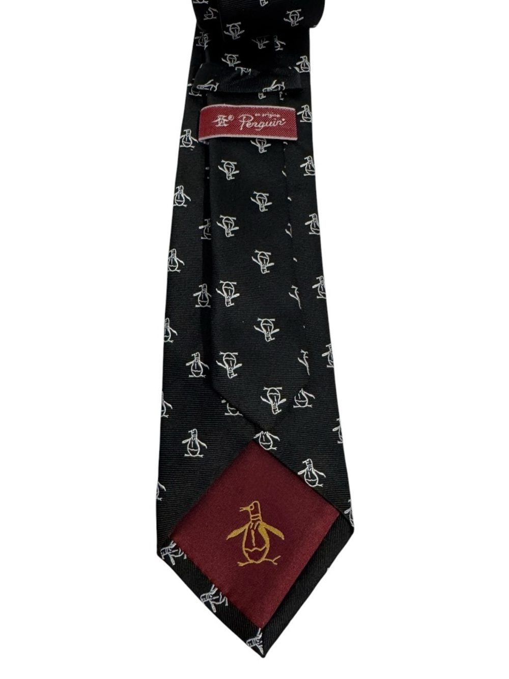 Official Penguin Men’s Black Silk Logo Pattern Necktie Classic Penguin Print - Picture 5 of 7
